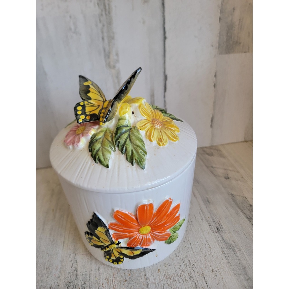 Vintage 3D butterfly kitchen canister jar unique floral home decor lidded - Picture 6 of 14